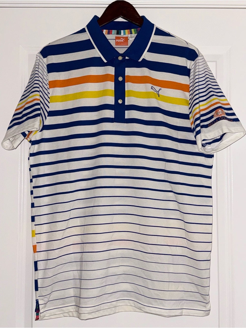 PUMA Polo Shirt Mens L Multi Stripe Short Sleeve x Bella Collina Golf Club ⛳️